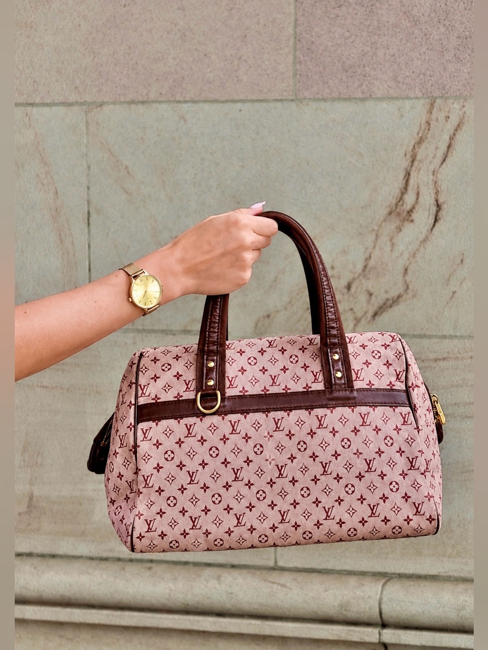 Louis Vuitton LV Monogram Logo Josephine GM PINK Lin Shoulder Bag Purse - Picture 4 of 14